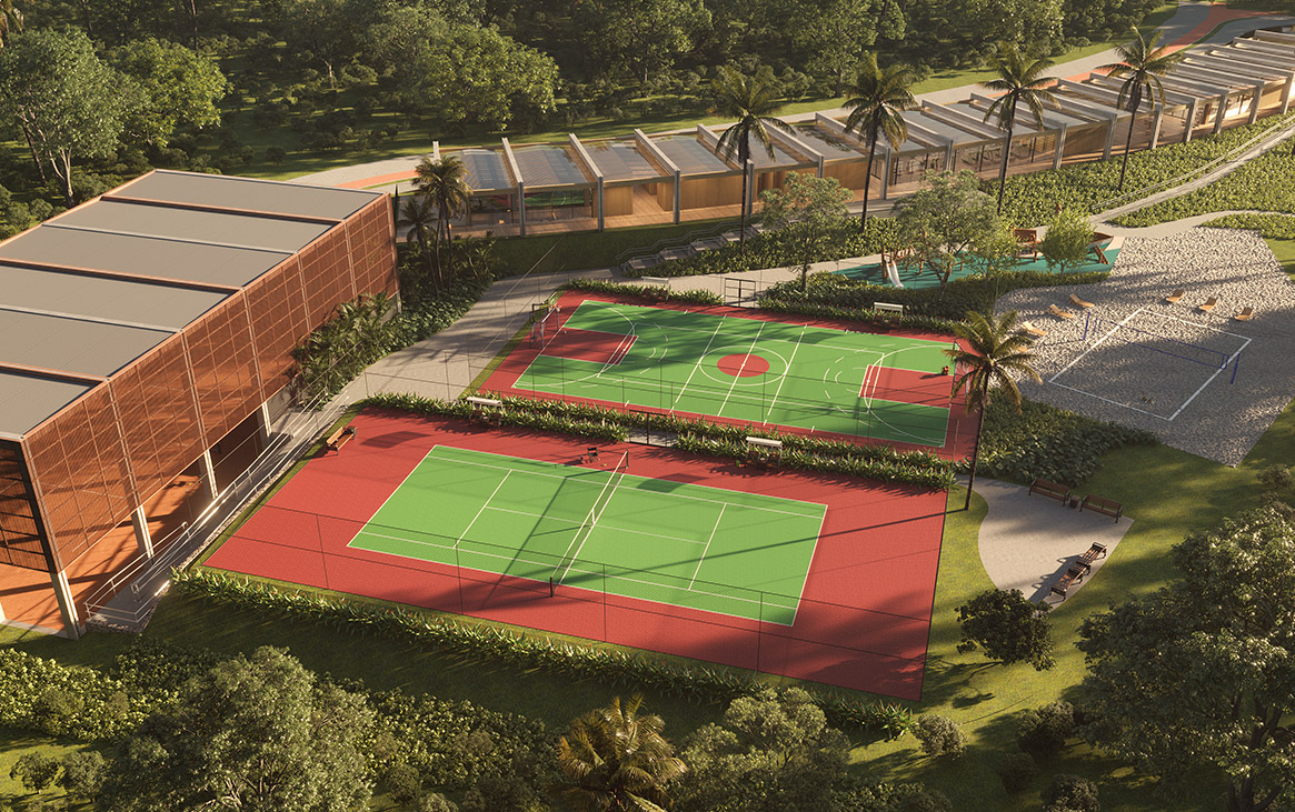 Perspectiva 3d quadras de tenis